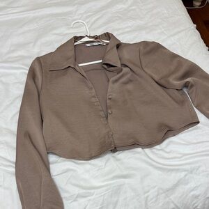 Cropped Zara brown button down